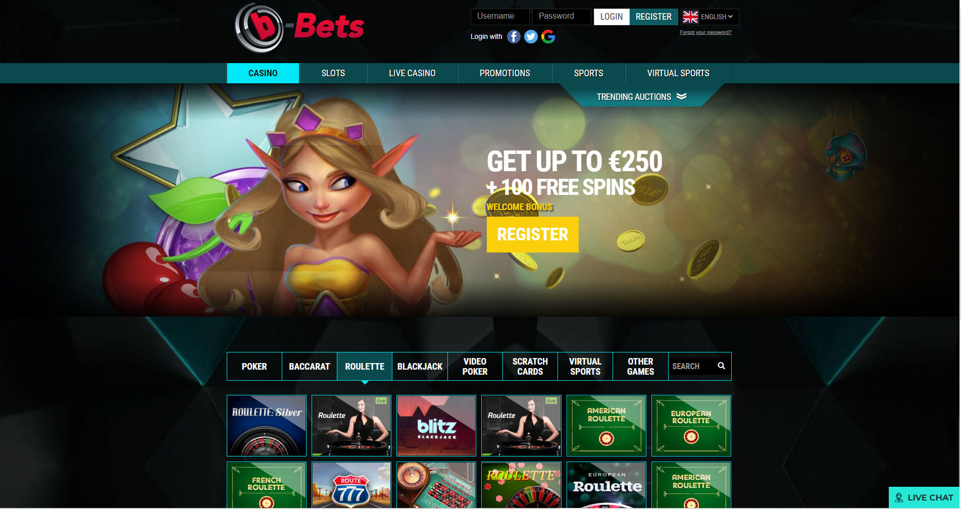 b-bets live casino table games 250€ bonus princess with golden hair roulette blackjack