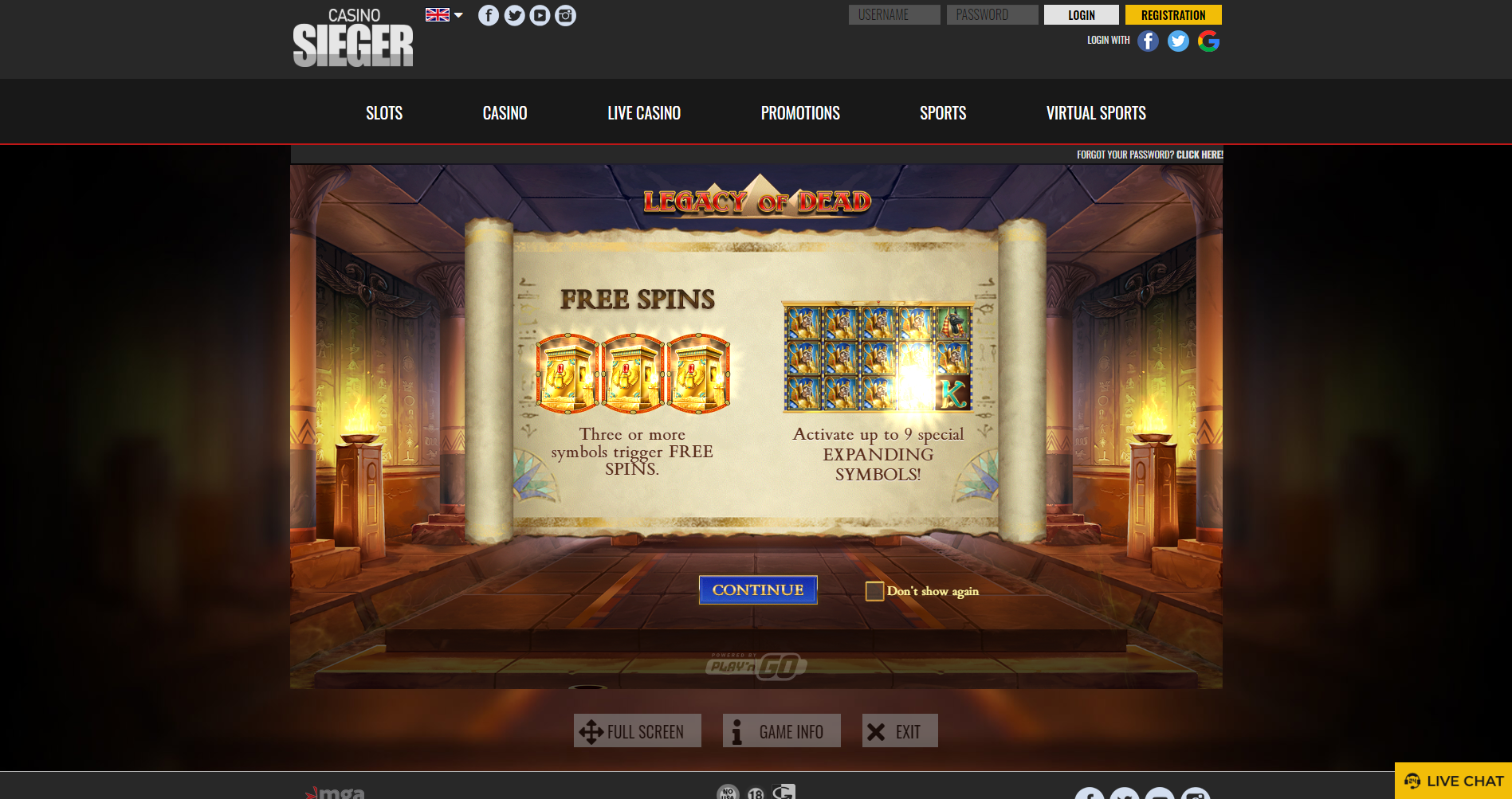casino sieger slots legacy of dead play n go