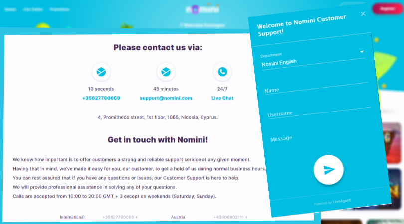 nomini live chat 24/7 customer support contact us