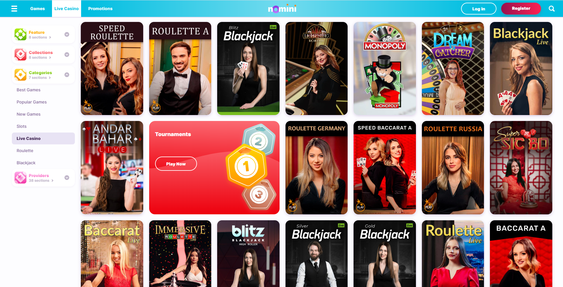 nomini live kasino blackjack roulette dream catcher monopoly live dealer