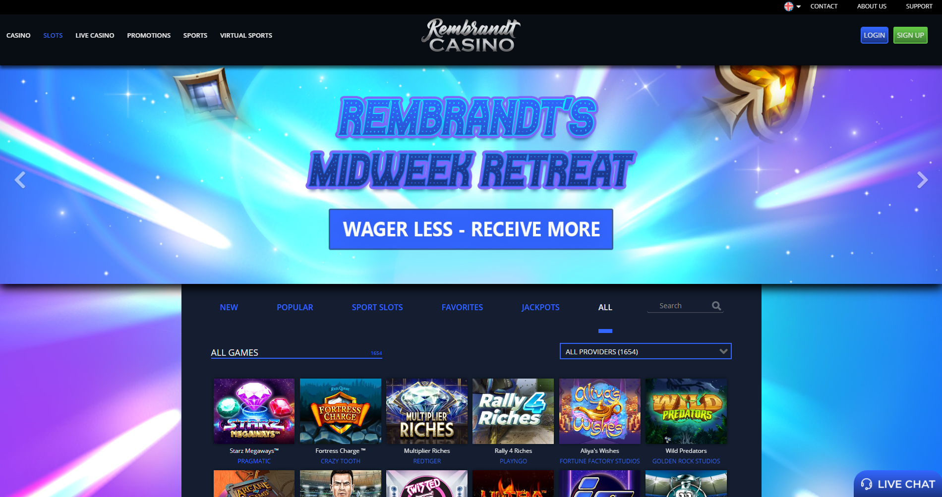 rembrandt casino games slots - starz megaways multiplier riches wild predators midweek retreat