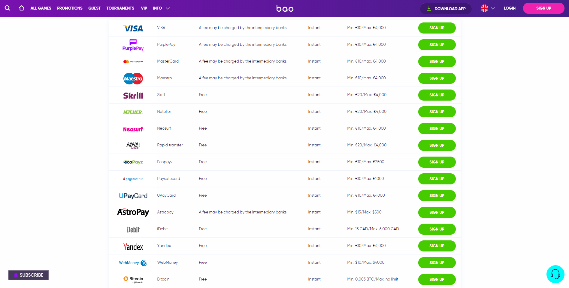 bao casino payment methods visa skrill neteller bitcoin webmoney