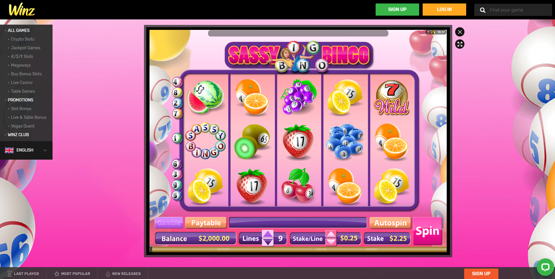 winz casino sassy bingo