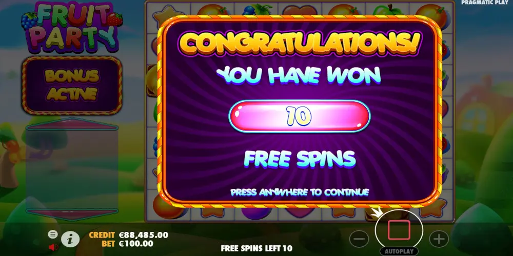 Try slot DEMO Fruit Party Bonus buy free spins by Pragmatic Play