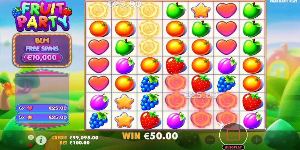 Fruit Party casino gambling slot - Fruit Party Bonus buy feature in DEMO mode