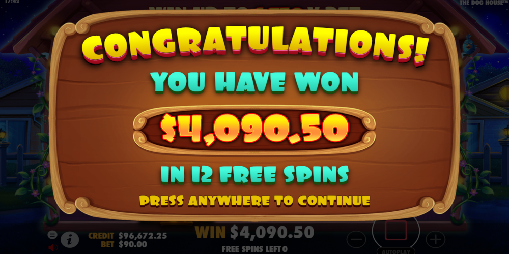 The Dog House slot game Win during Free Spins