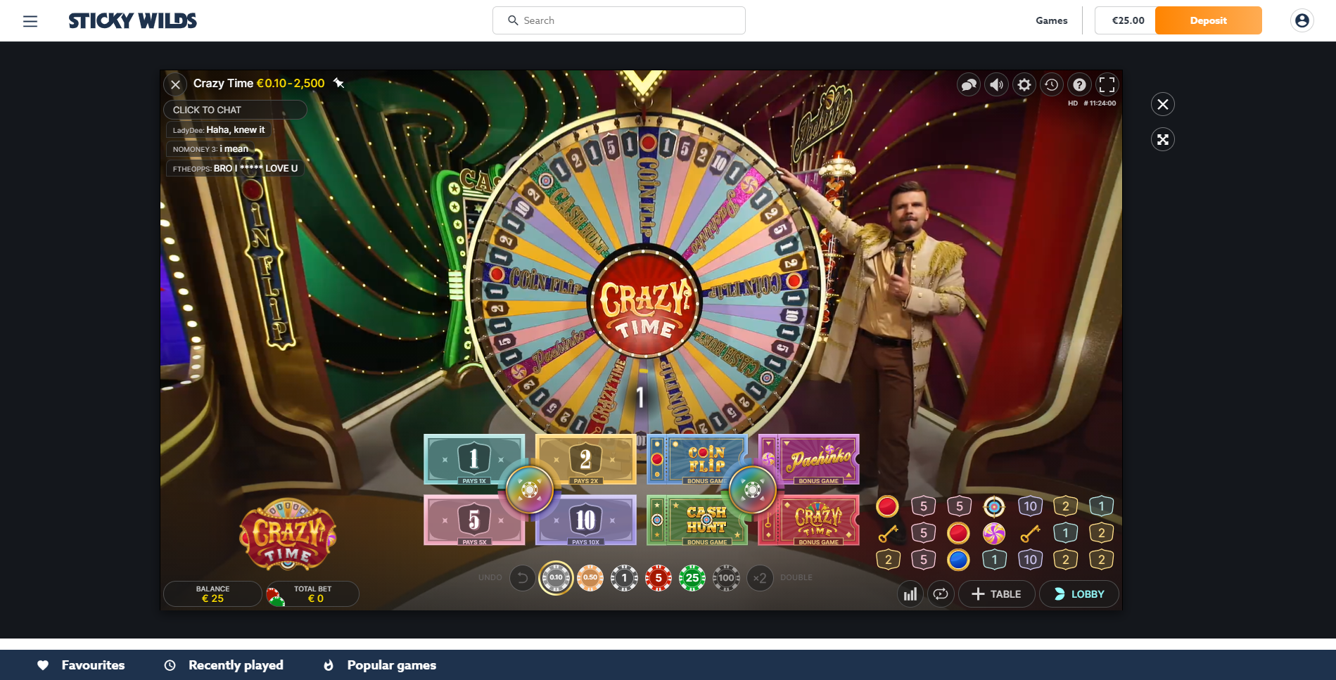 stickywilds live casino evolution gaming crazy time money wheel live dealer