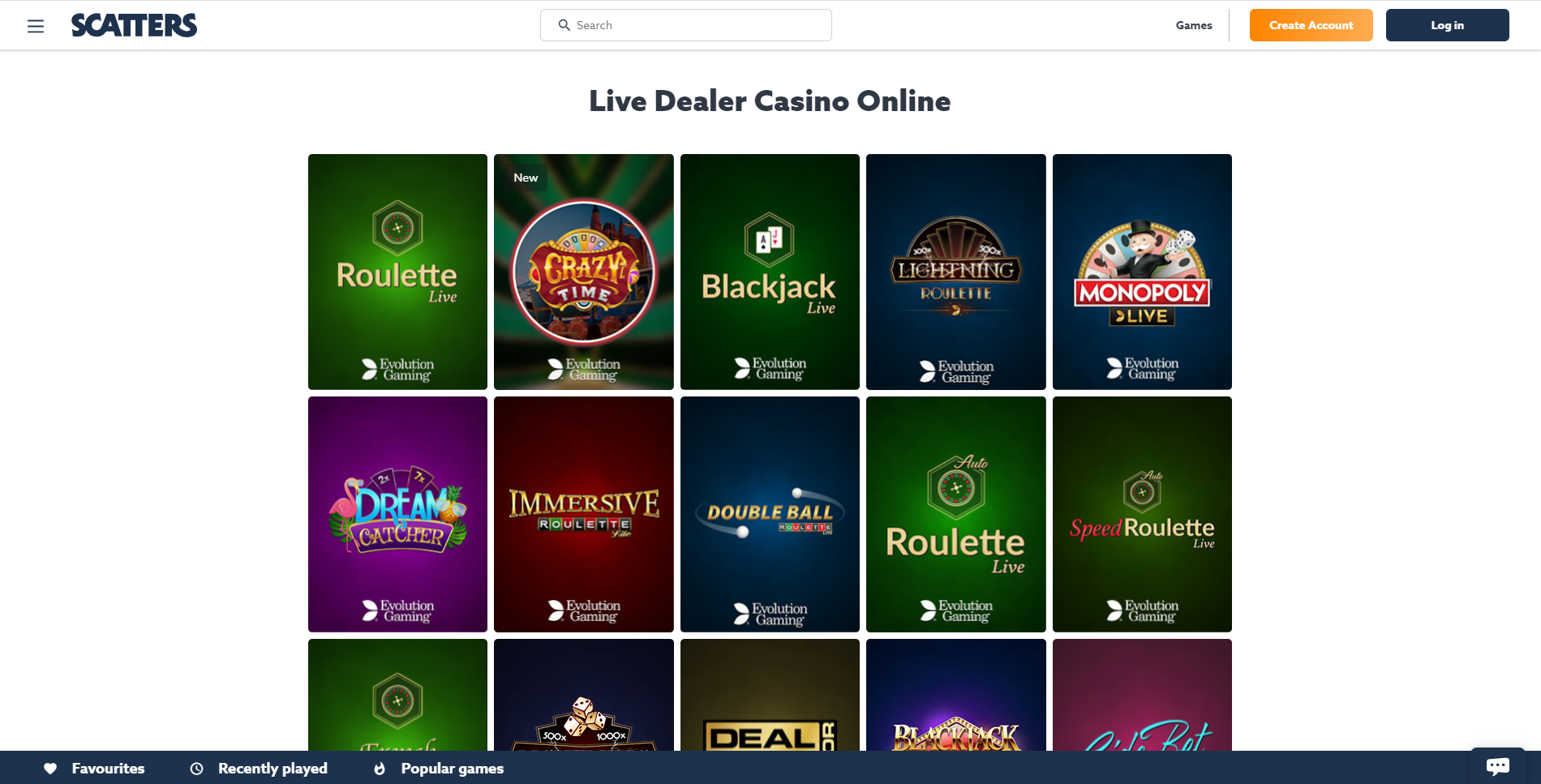 scatters live casino roulette live crazy time blackjack monopoly live dream catcher