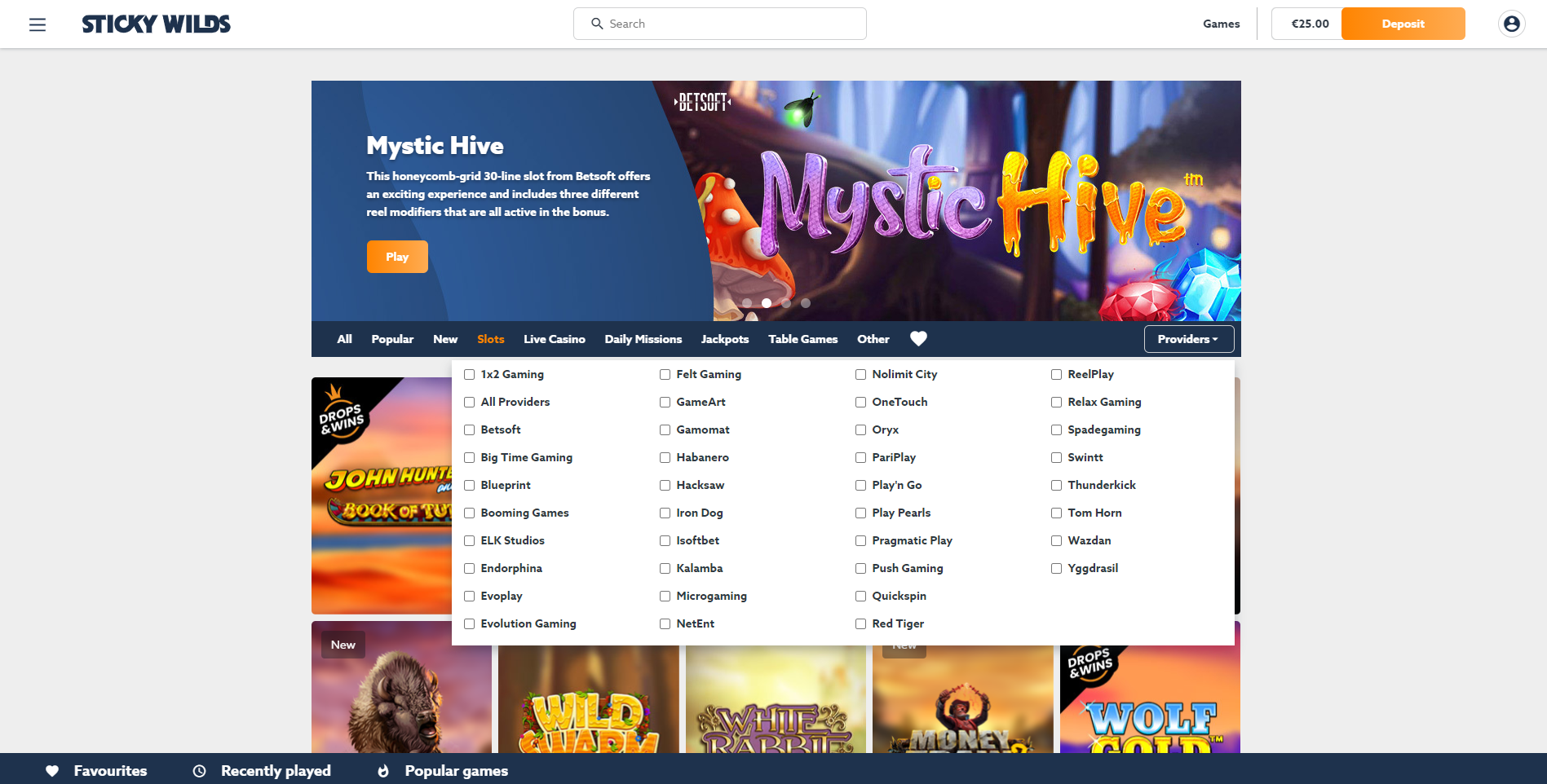 mystic hive stickywilds providers big time gaming evolution gaming gamomat habanero netent pragmatic play red tiger wazdan elk