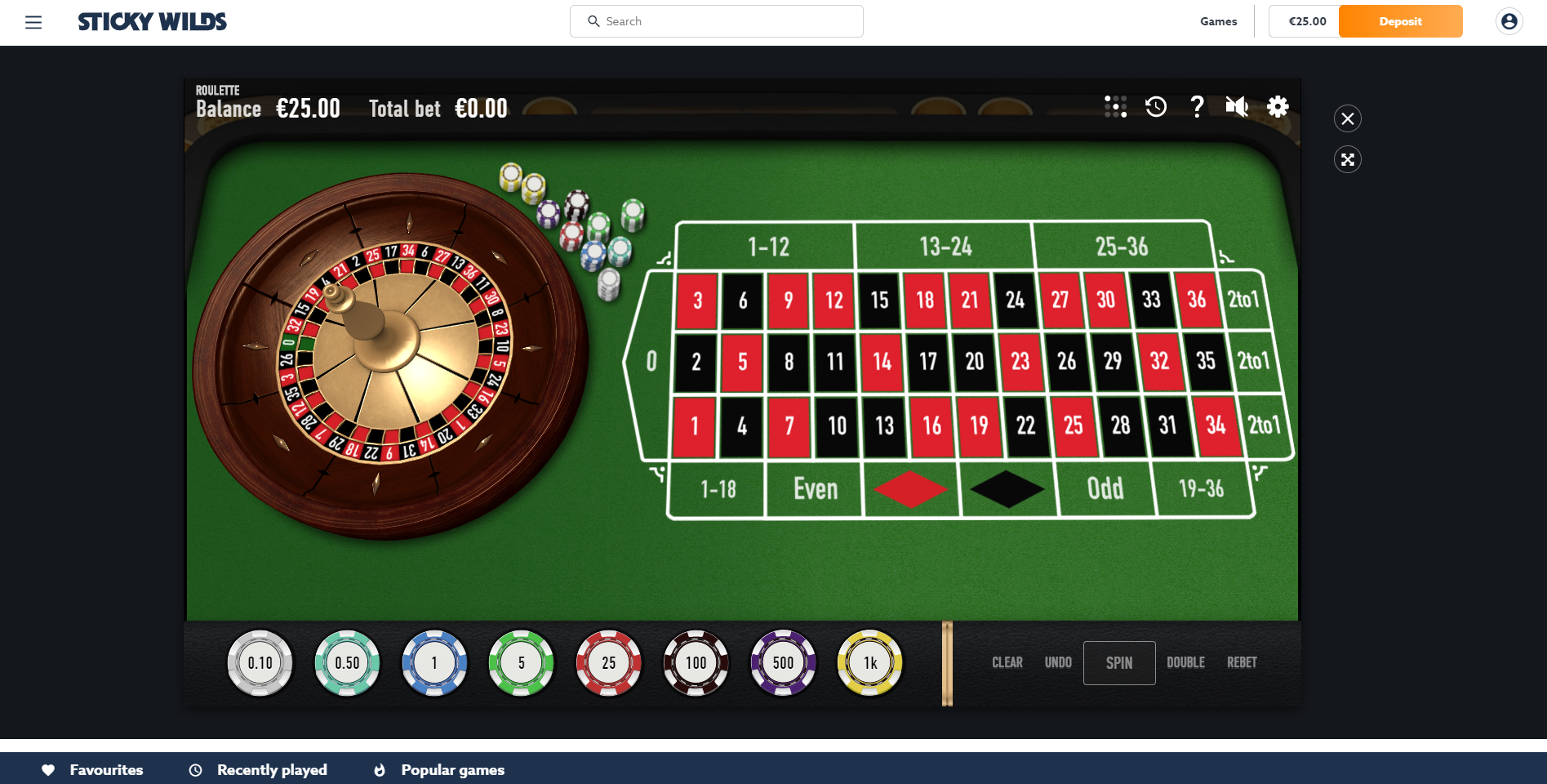 stickywilds table games roulette