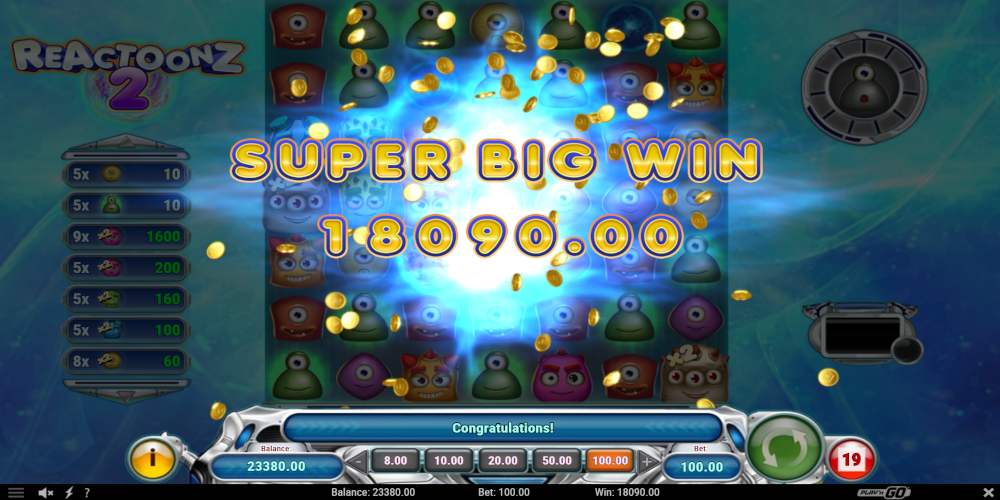 Play Reactoonz 2 free slot and find out big win limits
