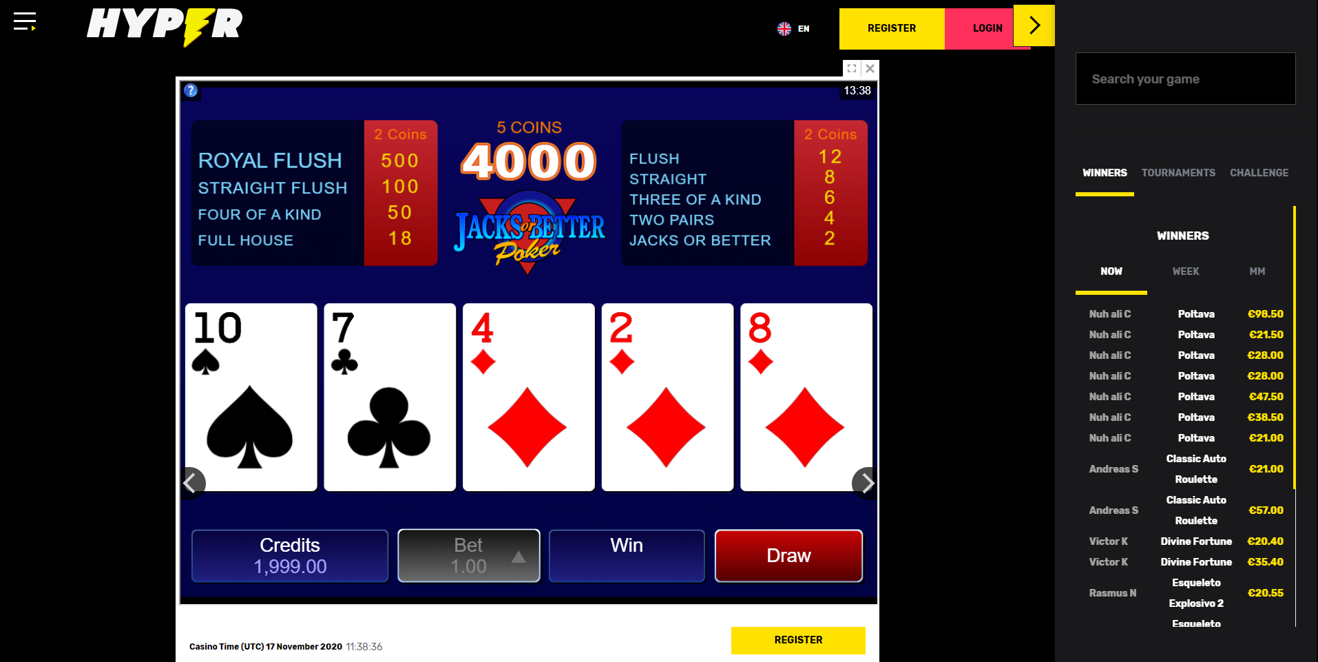 hyper casino video poker jack or better