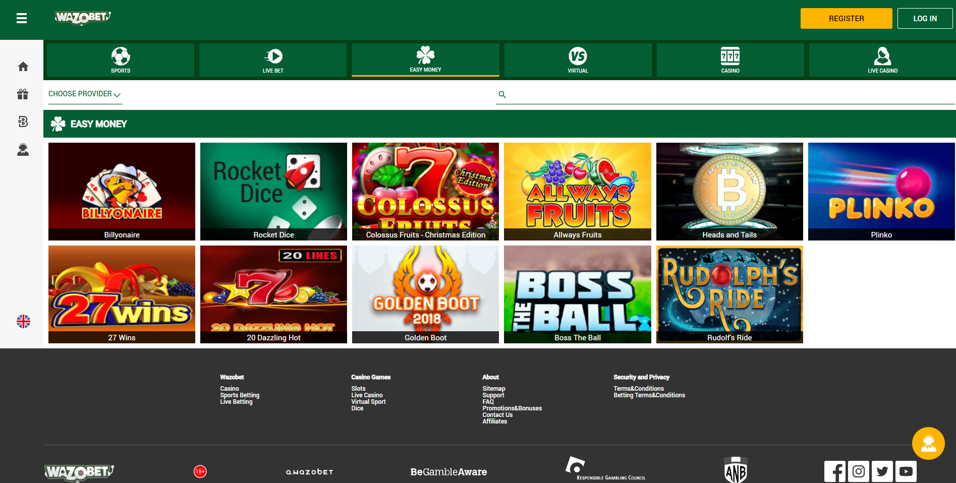 wazobet other games easy money rocket dice plink heads and tails