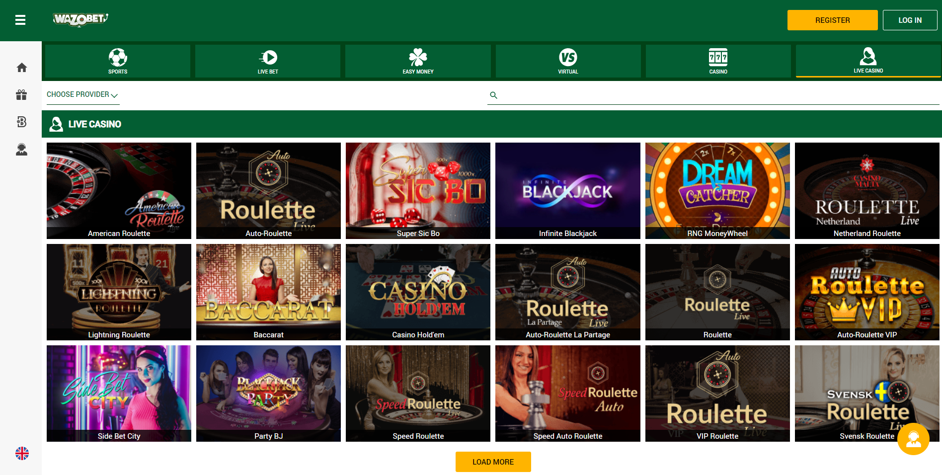 wazobet live casino infinite blackjack lightning roulette dream catcher