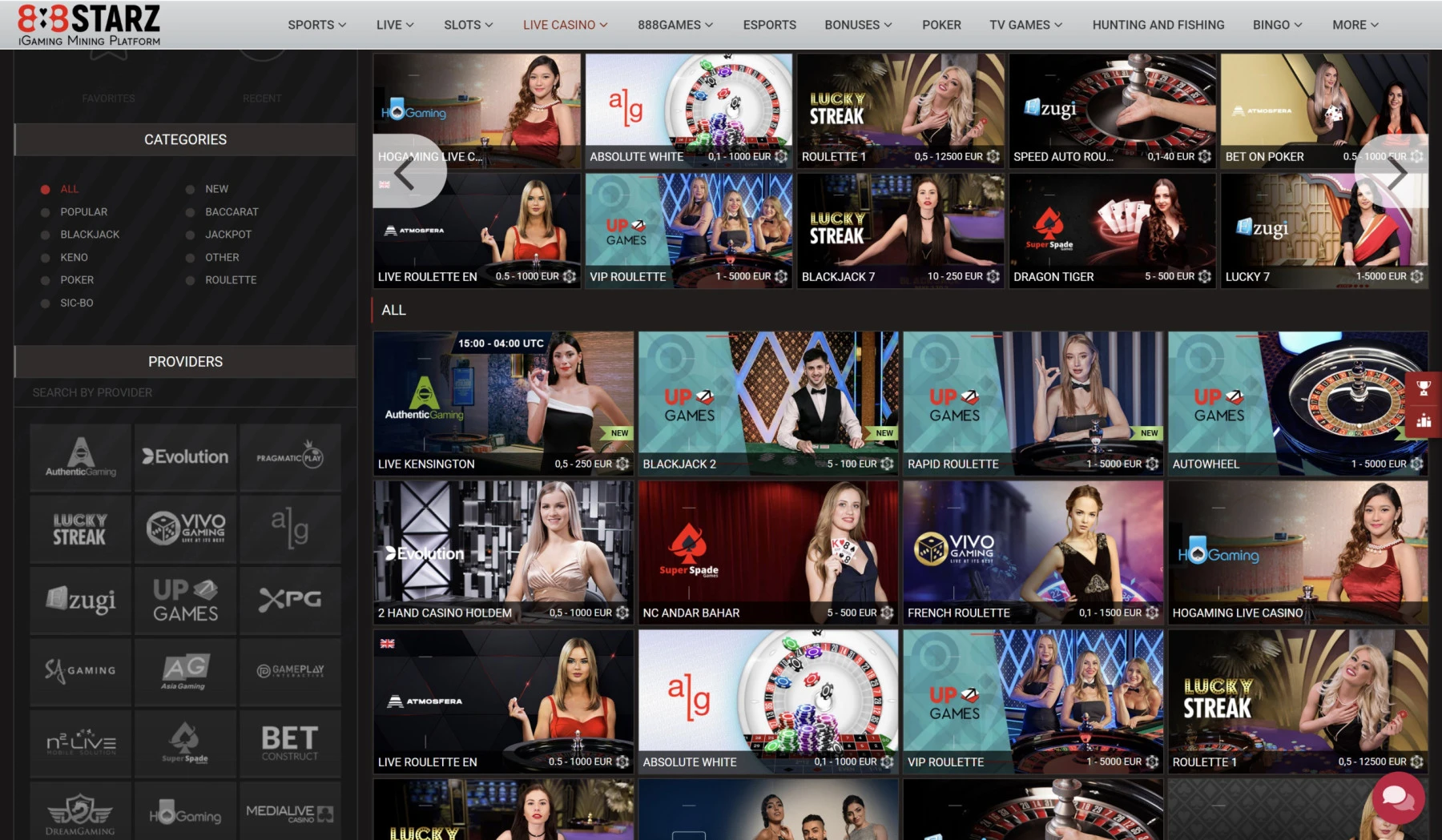 888starz live casino live dealer blackjack roulette blackjack baccarat