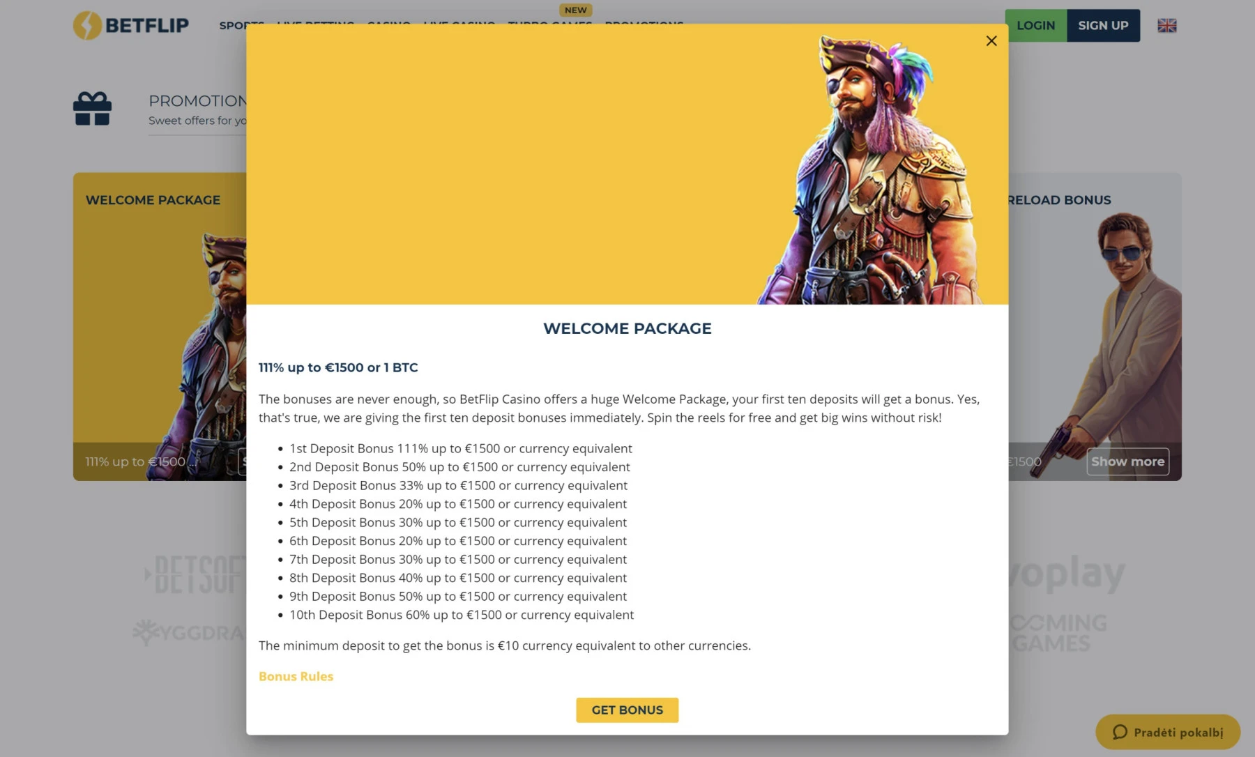 betflip casino no deposit bonus welcome package