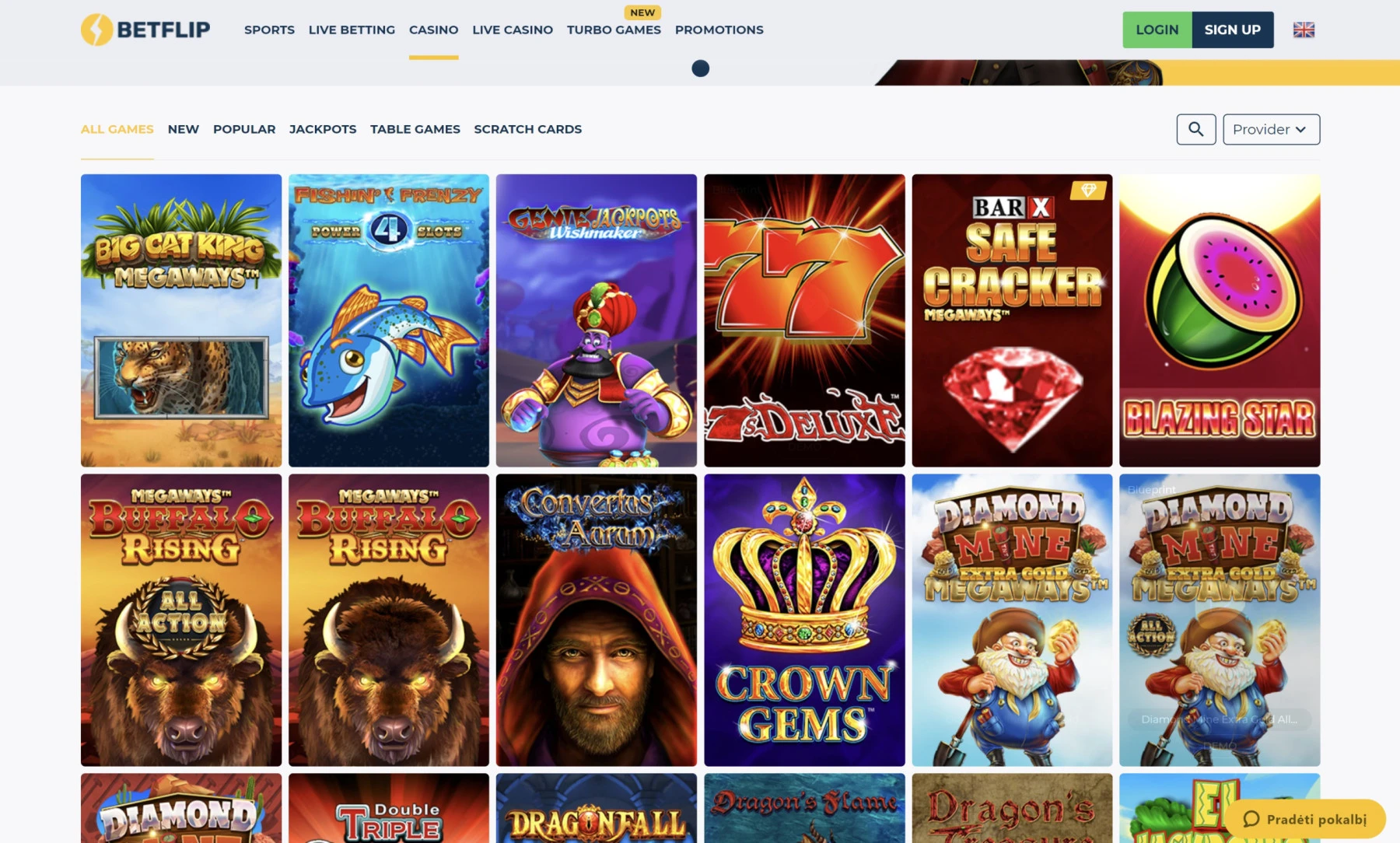 betflip casino slots games big cat megaways fishin frenzy bufallo rising