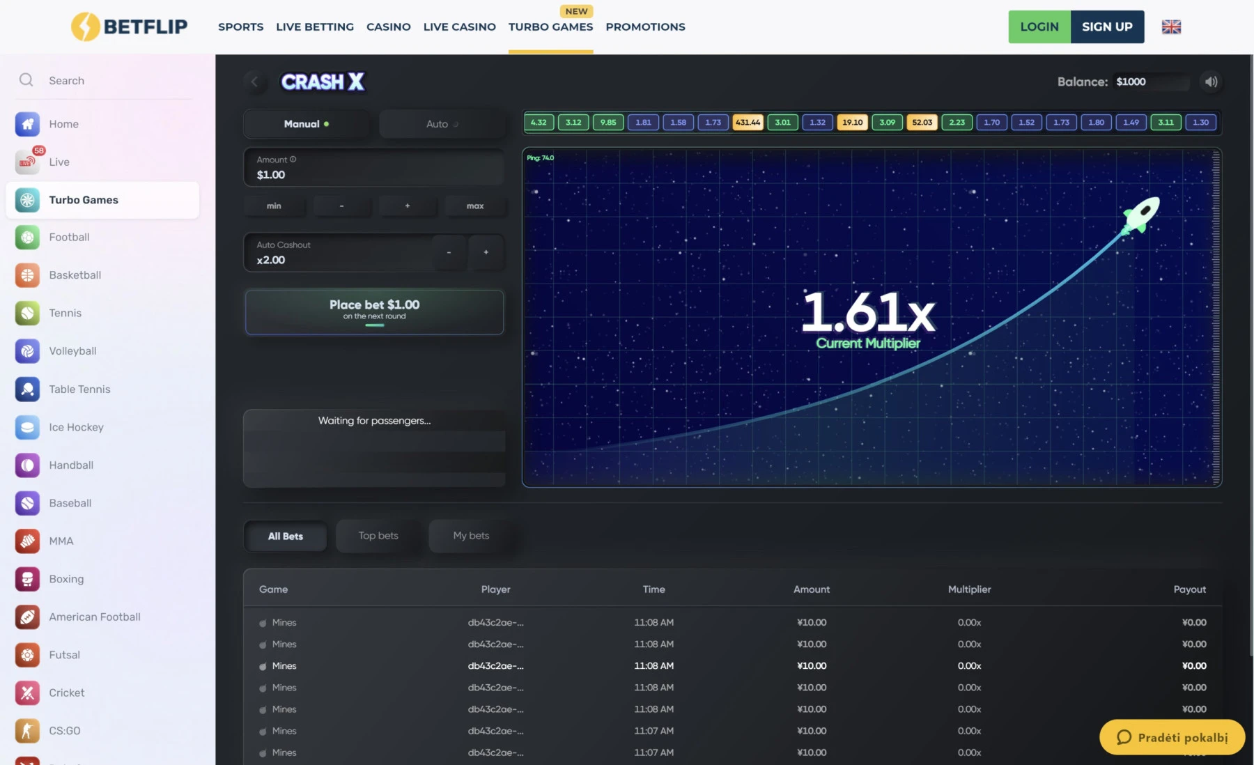 betflip turbo games crashx