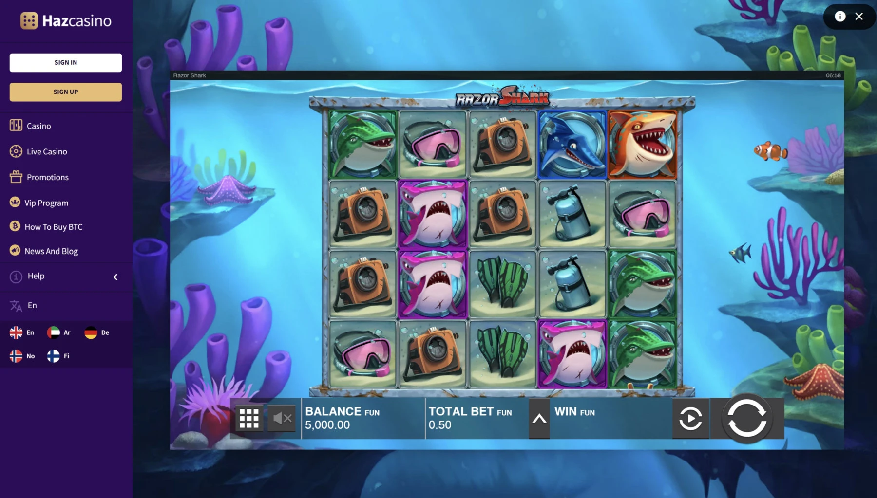 razor shark push gaming slot