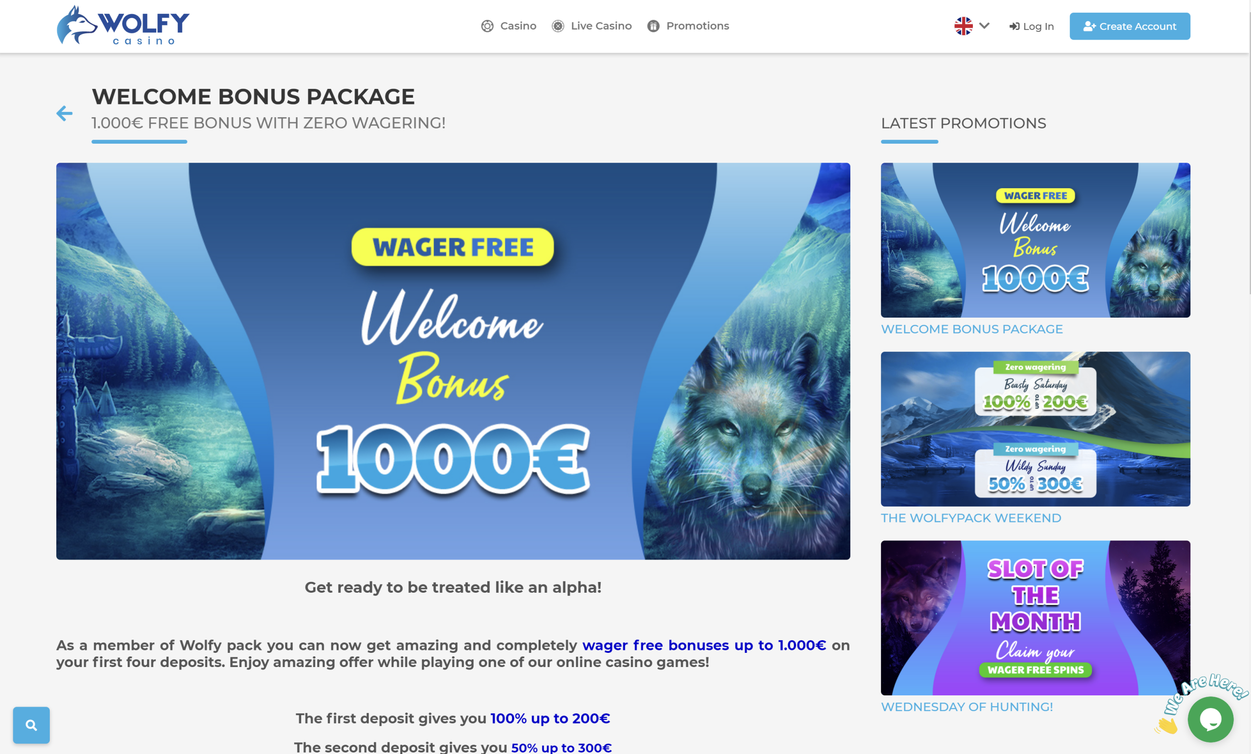 wolfy no wager casino bonus offers low wagering