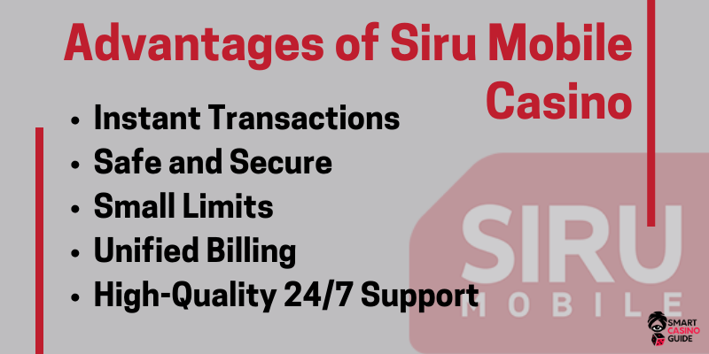 Advantages when pay with Siru Mobile payment in casino 2026