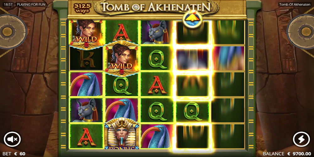 Play Tomb of Akhenaten slot free spins when catch the Wild symbols
