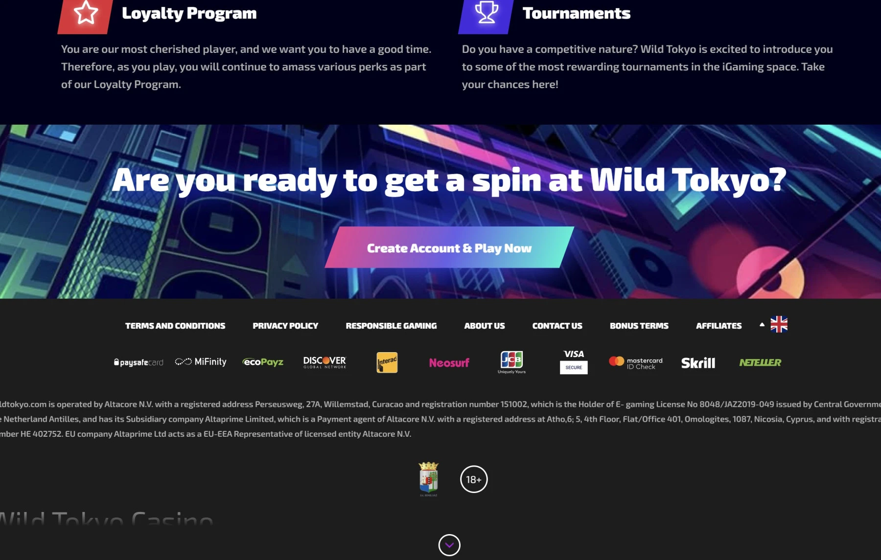 wild tokyo payment methods visa mastercard skrill neteller ecopayz