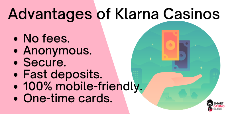 Advantages of online casino pay with Klarna - Green circle with hand and money