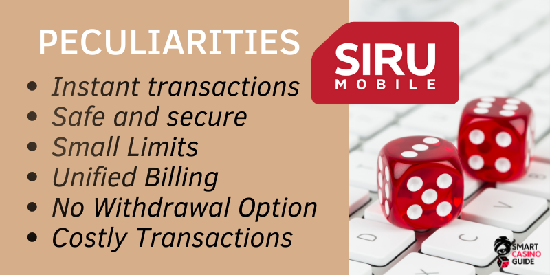 Peculiarities of Siru Mobile casino - pay with mobile phone bill casino