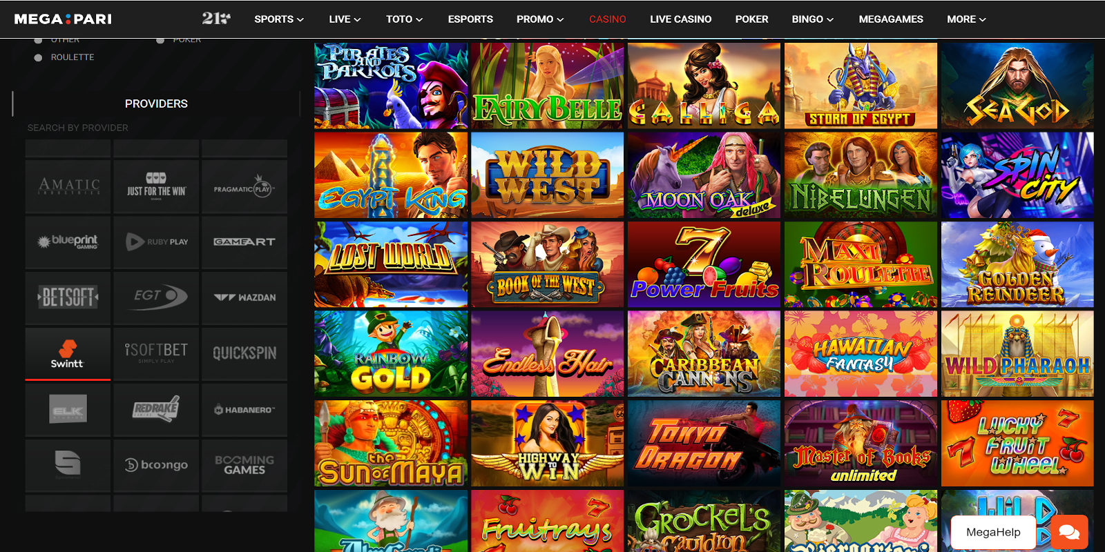 Megapari is the best casino to play Swintt slot games online