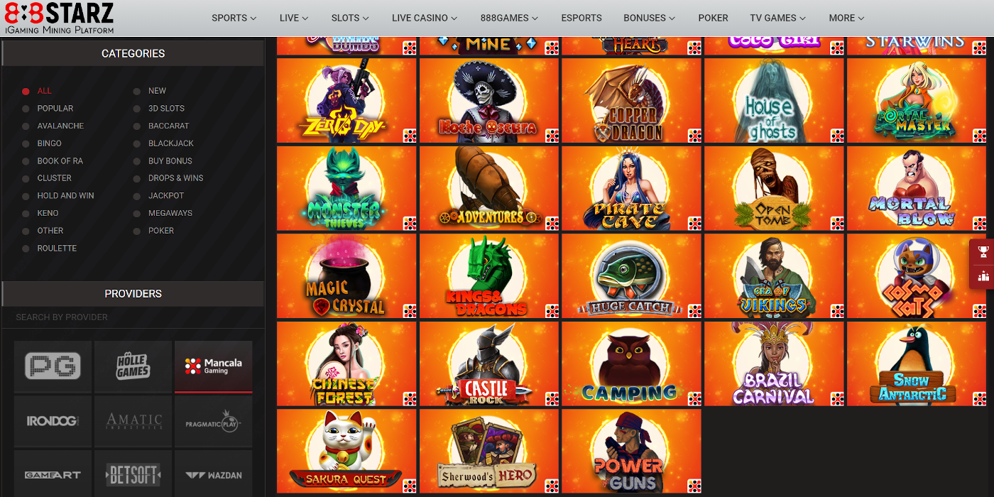 Play the best Mancala Gaming casino games on the 888Starz casino