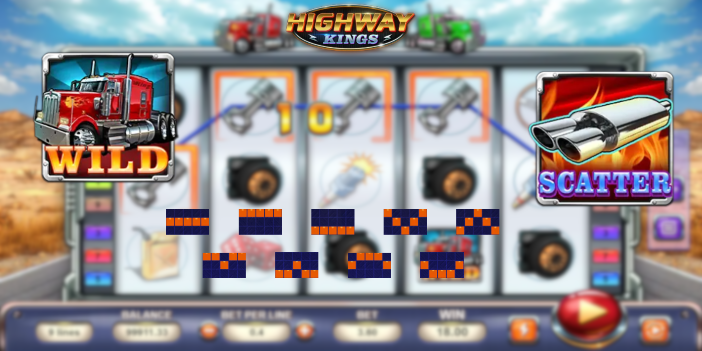 Highway Kings slot machine has only 10 paylines but offers Wild and Scatter features