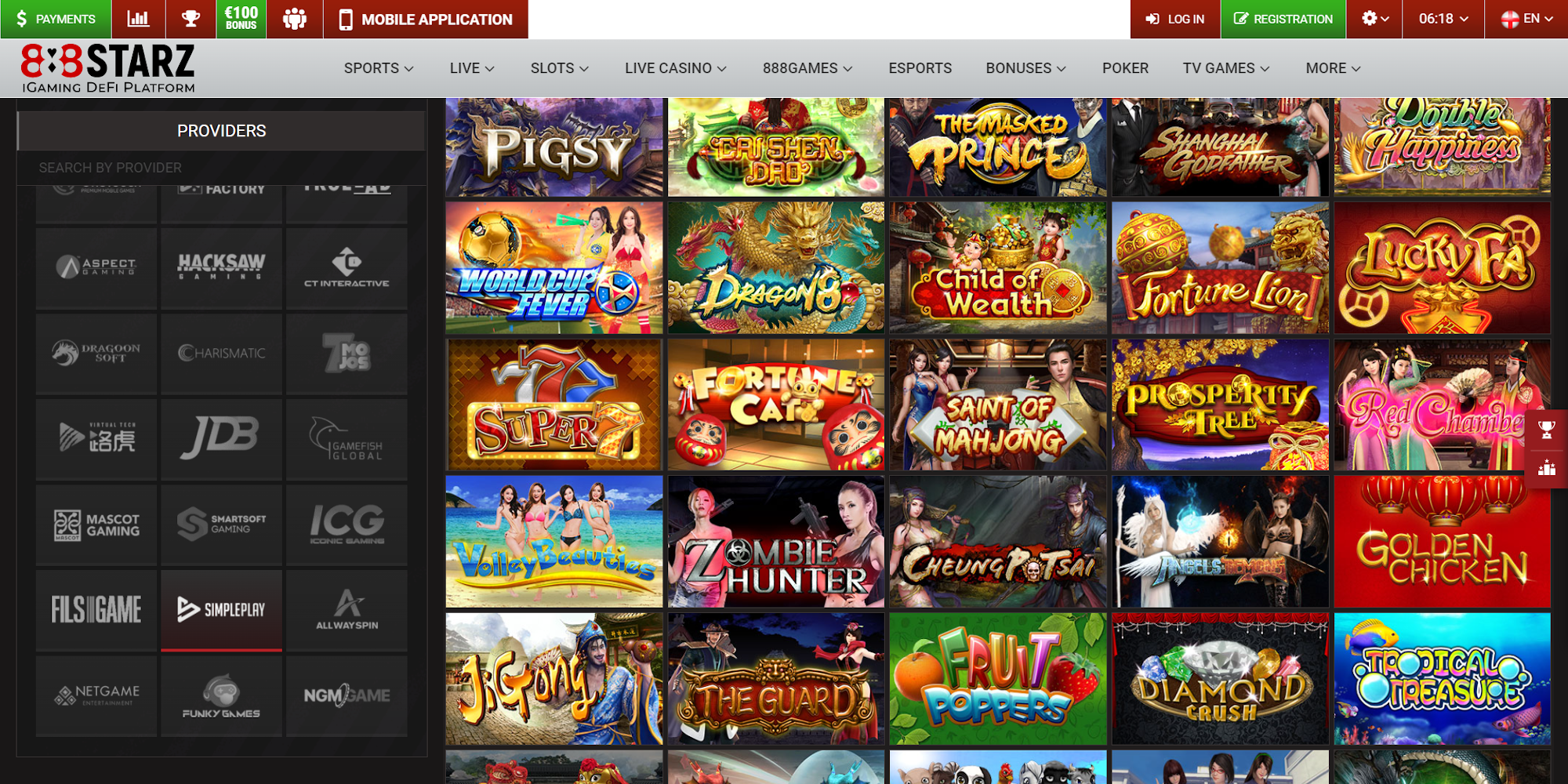 888Starz casino is the best rated casino on our list and has SimplePlay slots and other casino games