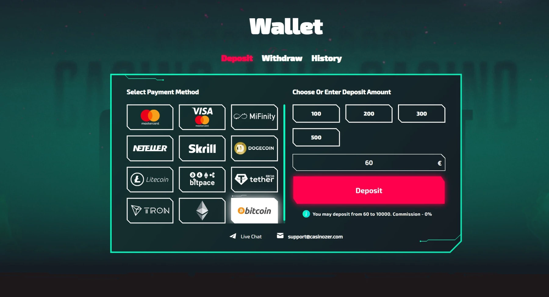 casinozer payment methods skrill neteller cryptocurrency bitcoin ethereum tron