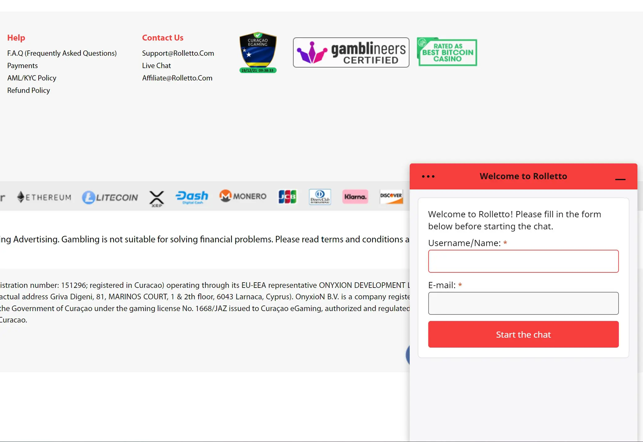 rolletto customer support live chat