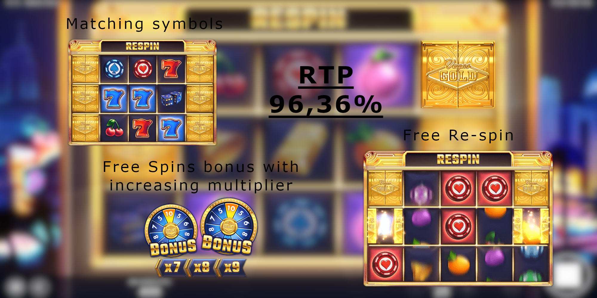 Vegas Gold is fancy casino slot game with high RTP - 96,36%