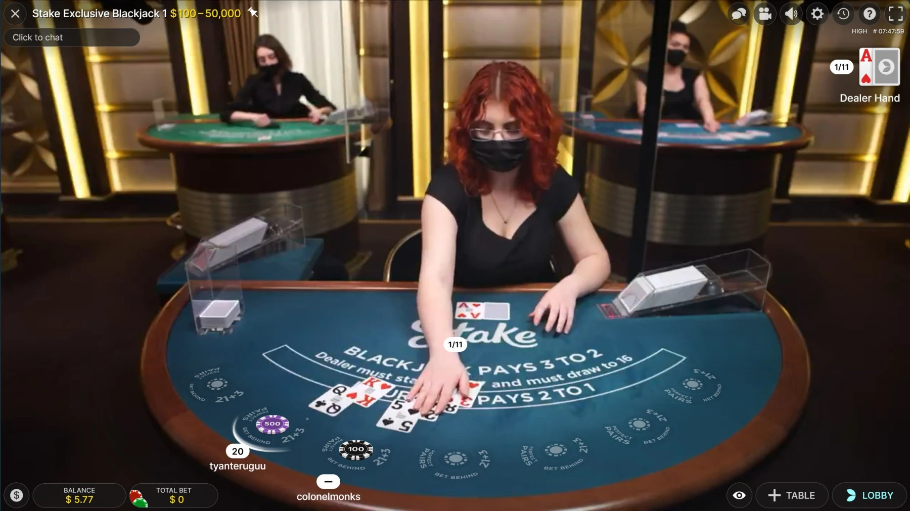 stake live dealer casino litecoin blackjack - dealer with red hair