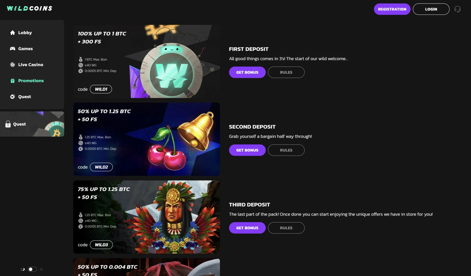 wildcoins casino free spins no deposit crypto bonus up to 1 btc weekly cashback