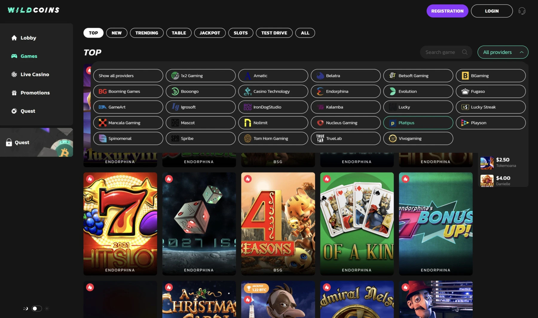 wildcoins casino games slots 4 seasons gameart nolimit city