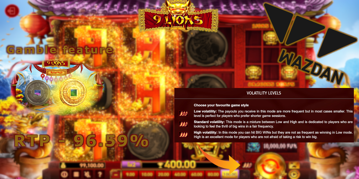 Slots volatility 9 Lions slot by Wazdan - change volatility by yourself