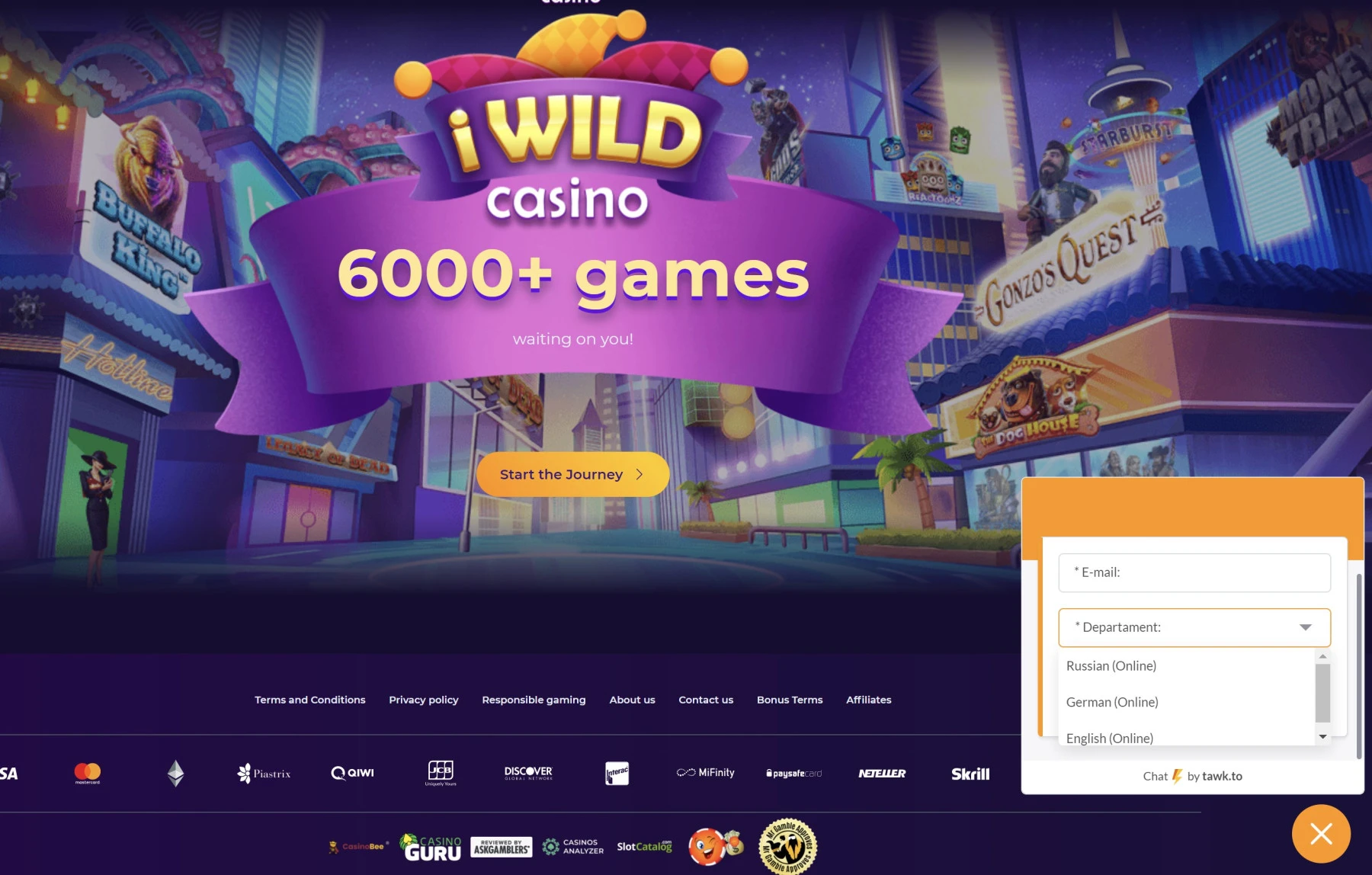 iwild casino 6000+ games customer support 24/7 live chat