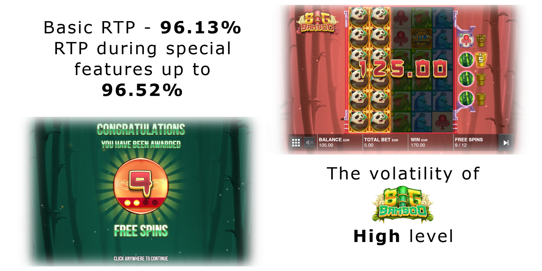 Big Bamboo slot game volatility is rated as high level - it has huge winning potential