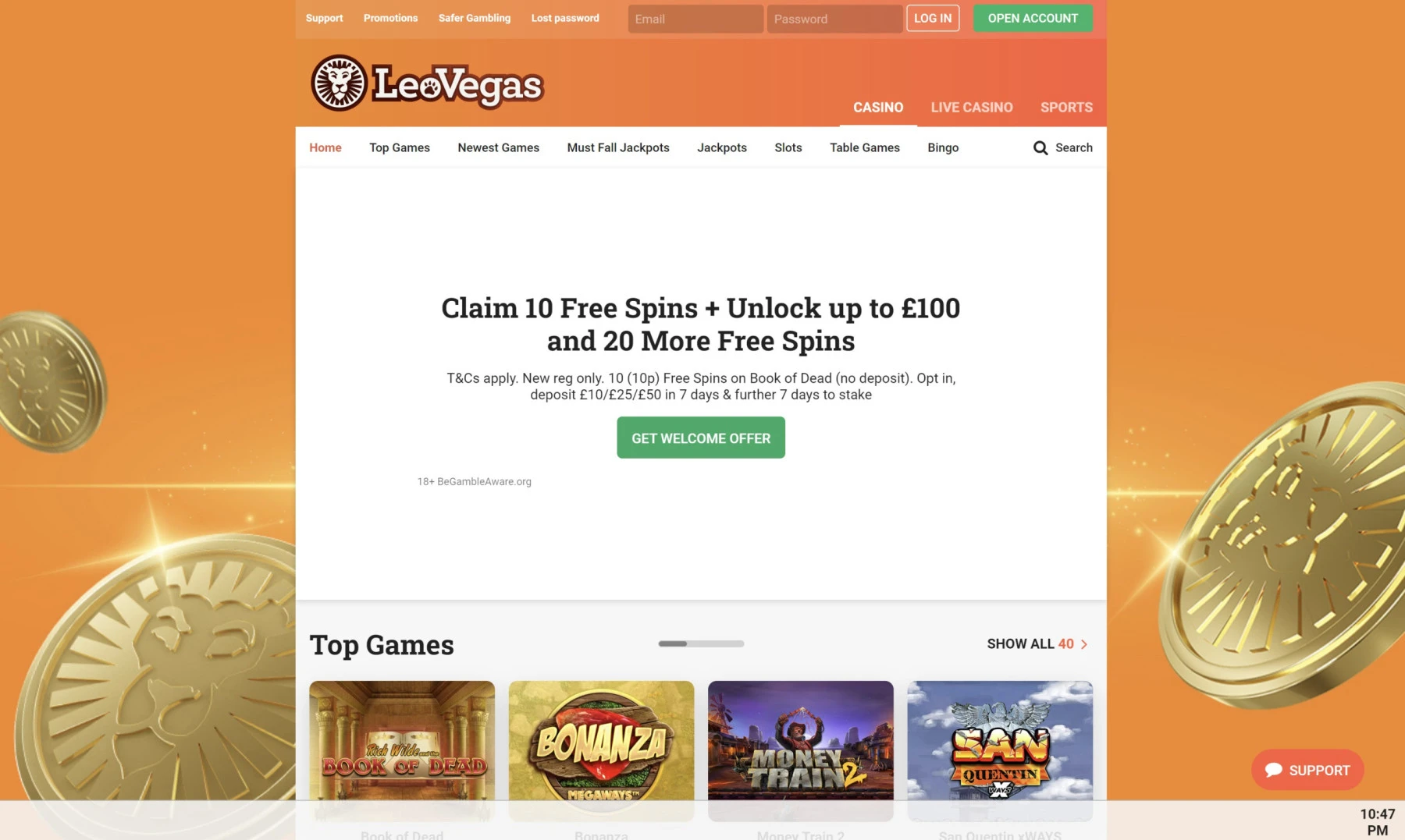 leovegas open banking casino claim 10 free spins