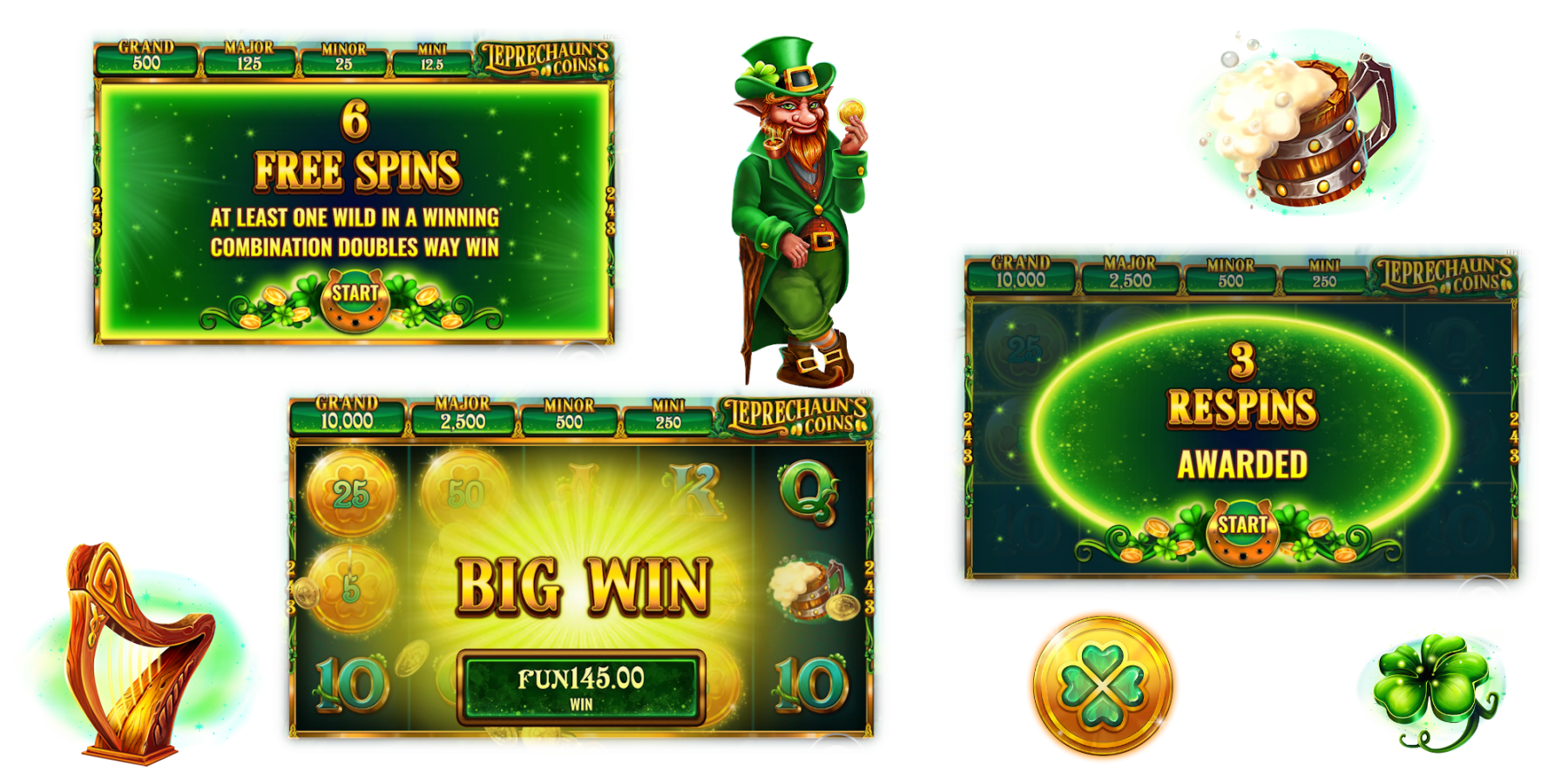 Leprechaun's Coins video slot game Free Spins, Re-Spins and Big Wins