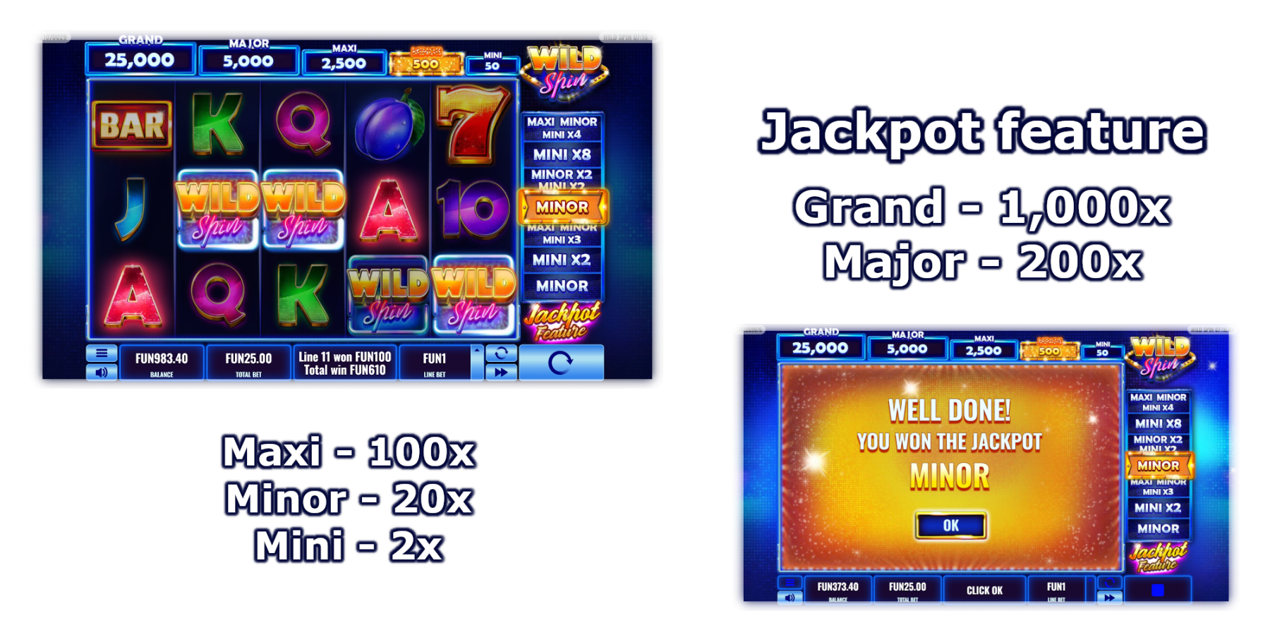 Wild Spin slot game has Jackpot feature - five types of Jackpots