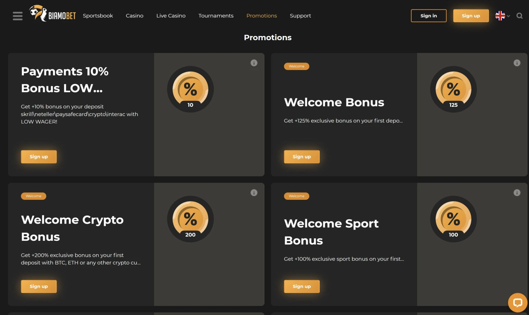 biamo bet casino welcome first deposit crypto bonus