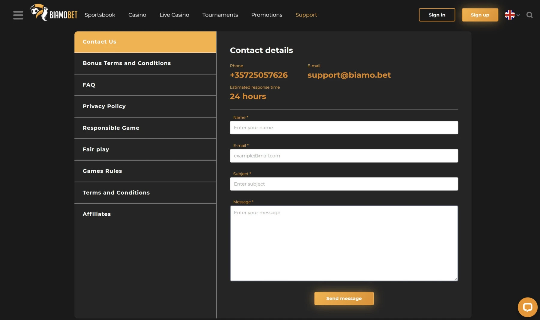 biamo bet customer support live chat whatsapp
