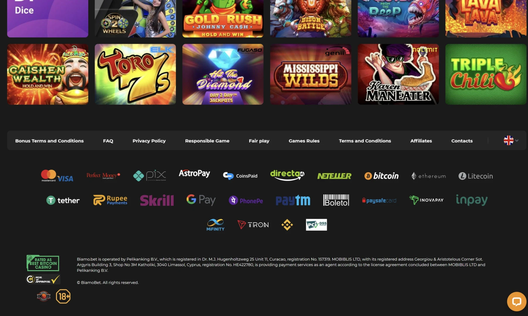 biamobet cryptocurrency payment methods skrill astropay mifinity coinspaid bitcoin tron litecoin