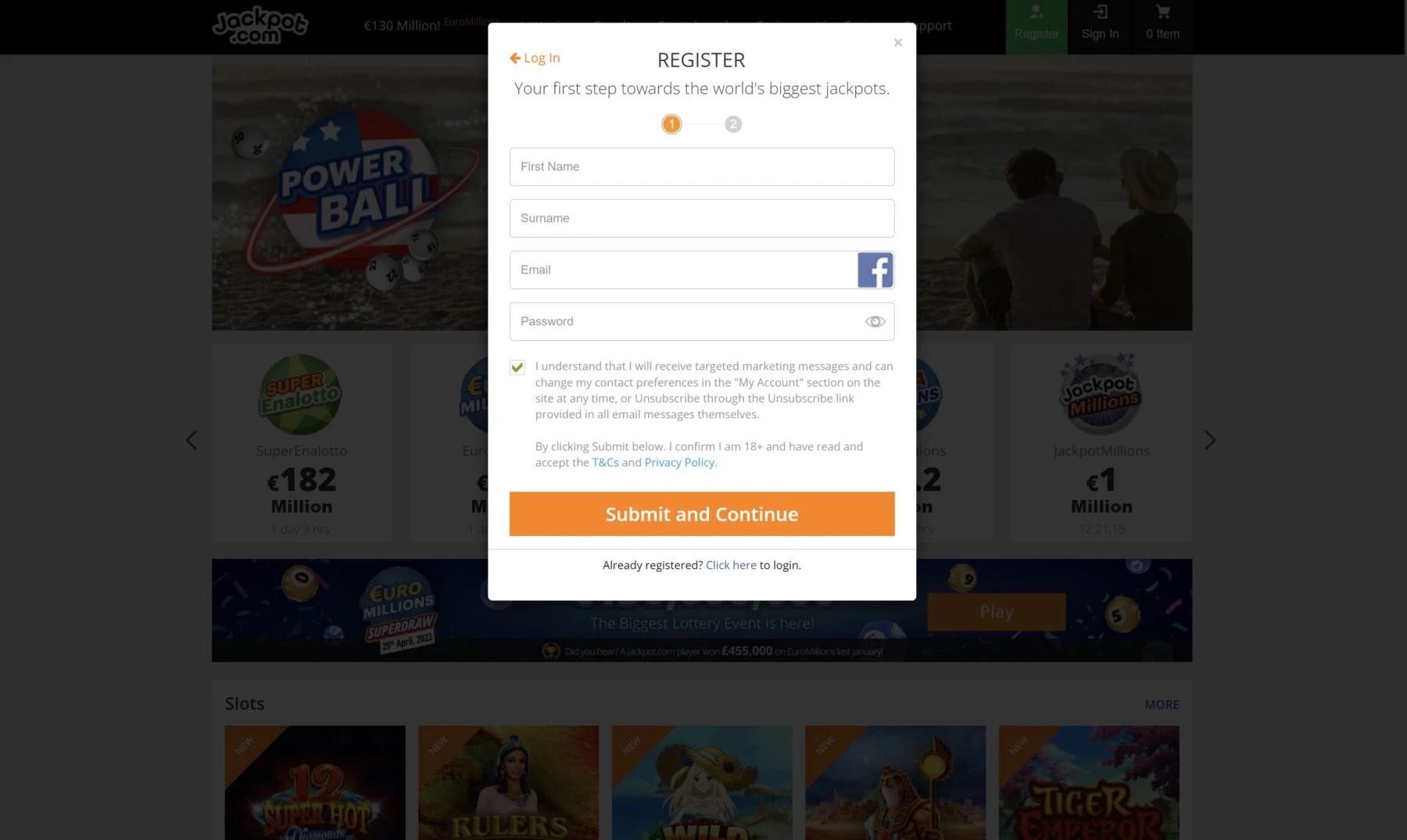 jackpot casino login registration facebook