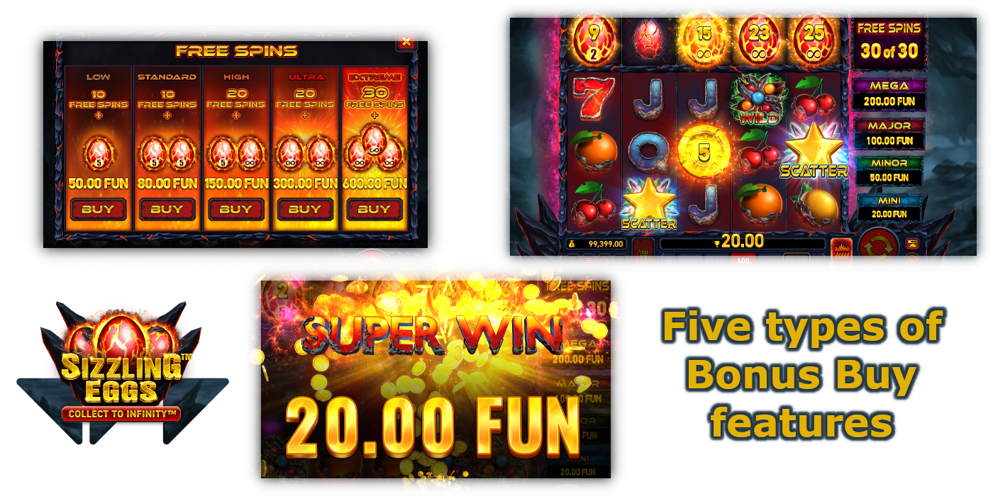 Sizzling Eggs slot game 5 types of Bonus Buy features